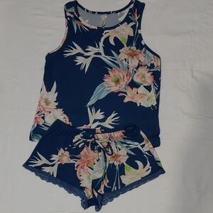 Floral Sleeveless Navy Pajama Set